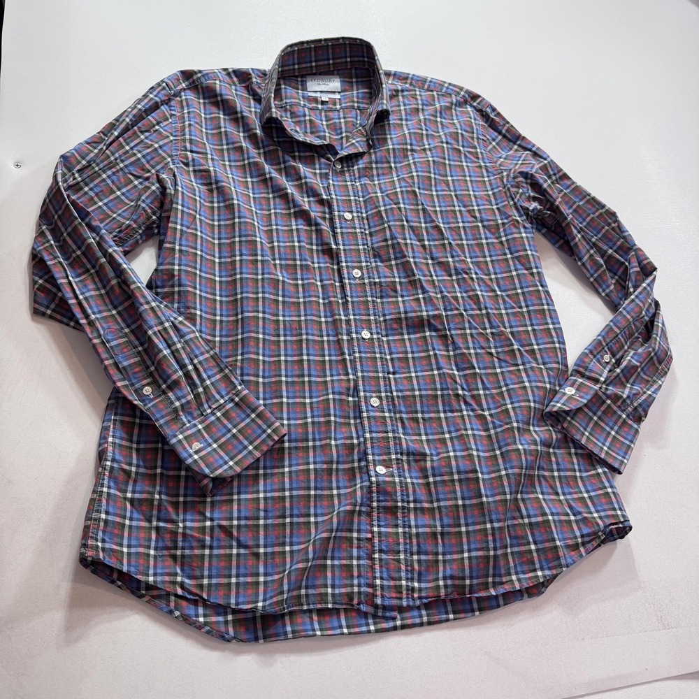 Ledbury Shirt Mens 17 Multicolor Plaid Slim Fit Cotton Button Down Long Sleeve